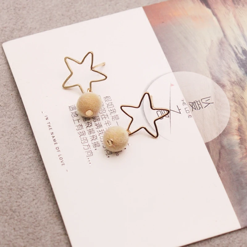 2018 New Fashion Princess style pink/grey/red/black stars hollow tassel Ball Super Cute Fluffy Balls Pompon Earrings lovers gift | Украшения