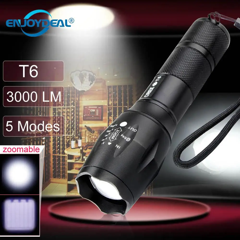 Super Bright 5 Modes Waterproof 3000 Lumens T6 LED Zoomable Focus flashlight Torch Lamp AAA/18650 Camping lantern
Super Bright 5 Modes Waterproof 3000 Lumens T6 LED Zoomable Focus flashlight Torch Lamp AAA/18650 Camping lantern