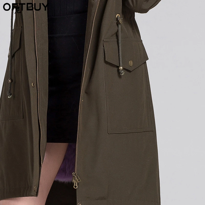 Oftbuy Новинка 2017 года Fashion хаки зимняя куртка женские парки пальто с мехом Real Natural