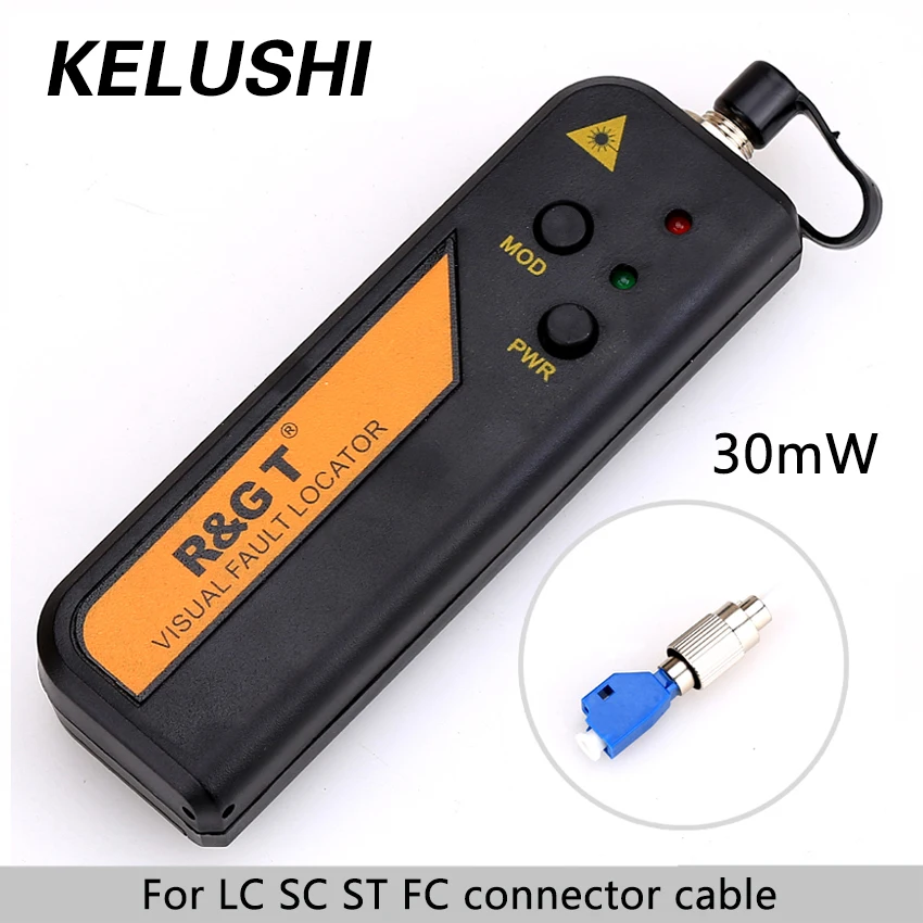 

KELUSHI 30mW 18-22km Mini Fiber Optic Visual Fault Locator Cable Tester with 2.5mm LC/FC/SC/ST Adapter