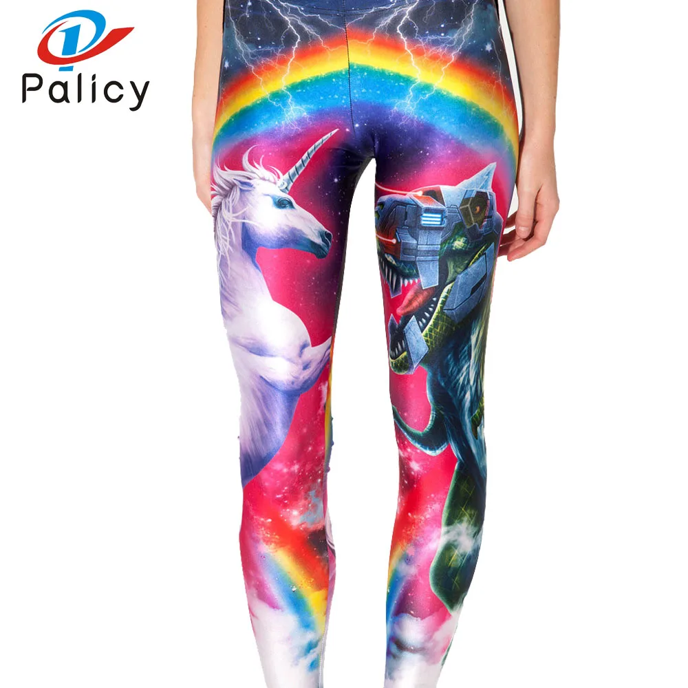 Palicy 2017 Fashion 3D Print Leggings Women Patterned Mid Waist Rainbow Workout Trouser Strench Pants Unicorn Galaxy Casual Thin