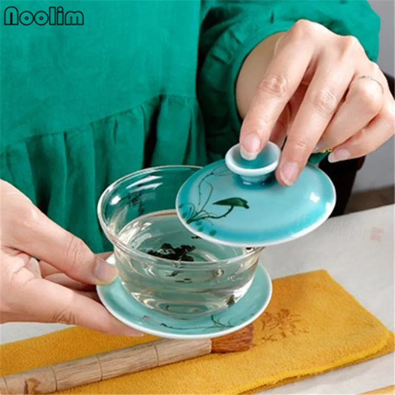 Ручная работа Китайский кунг фу Стекло Gaiwan офисные чайные чашки Высокое качество