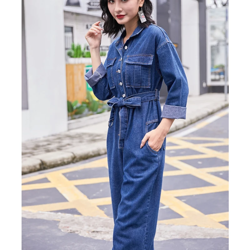 Женский джинсовый комбинезон-карго с длинным рукавом Осенний комбинезон