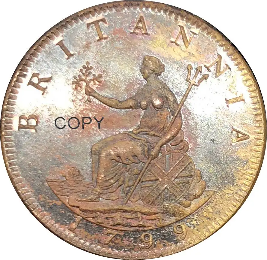 Great Britain 1799 Britannia 1/2 Half Penny George III United Kingdom Red Copper Copy Coin | Дом и сад