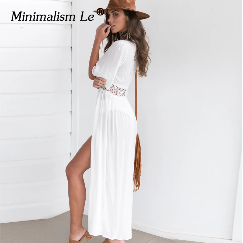 Minimalism Le 2019 Swim Dress New Beach Wear Women Cover Up Summer Bandage Swimsuit Sexy See-Through |