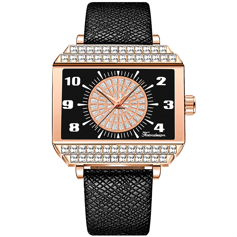 Binkada Подлинная площадь часы модные женские кварцевые Водонепроницаемый ремень