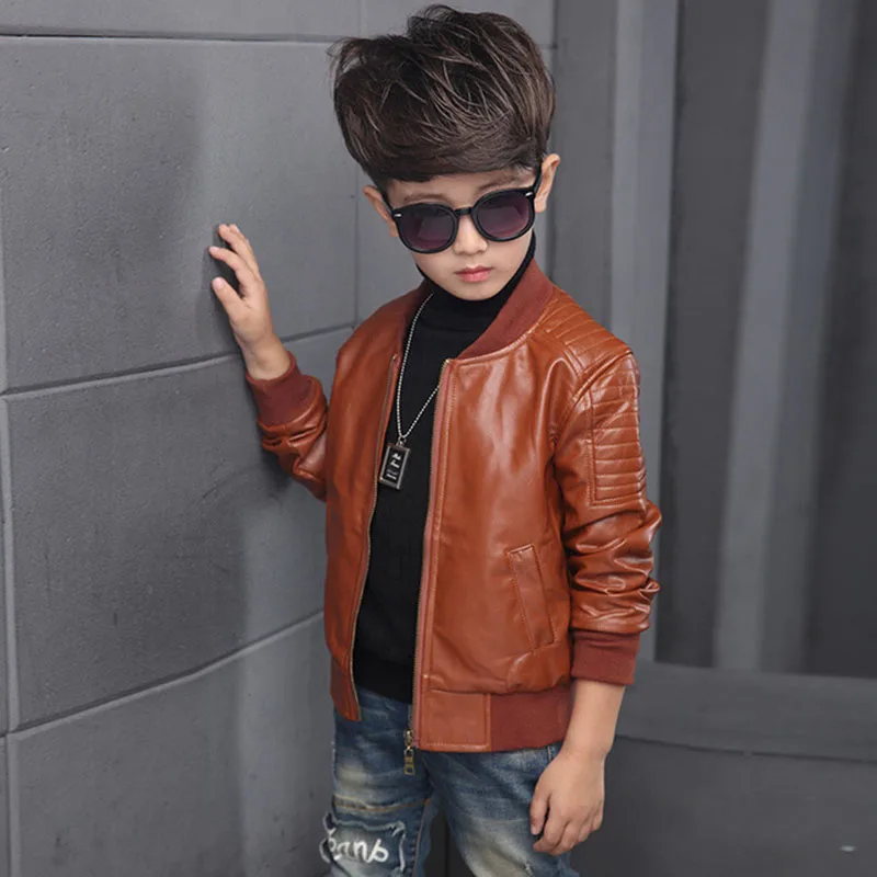 2019 осенне зимняя куртка из искусственной кожи для мальчиков ветрозащитное