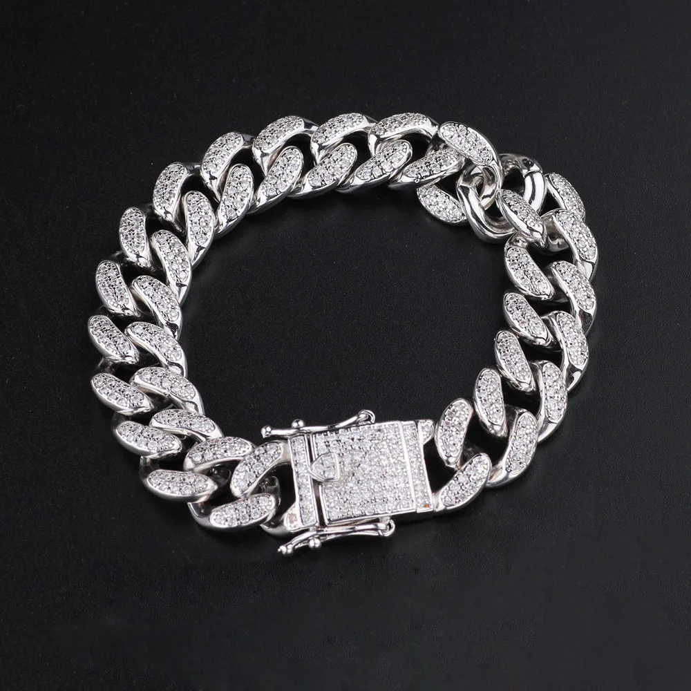 Браслет в стиле хип хоп с кубическим цирконием 12 мм для мужчин и женщин из толстой
