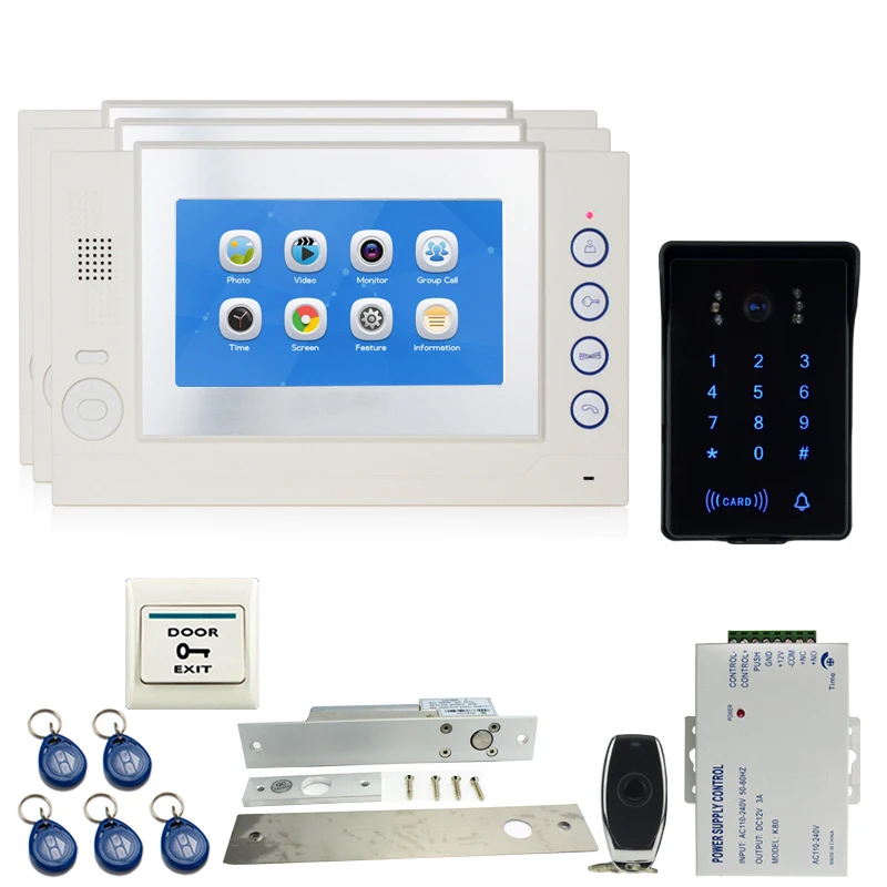 JEX 7 ''ЖК дисплей видео дверь домофон система Kit 3 голос/Запись монитор + 700TVL