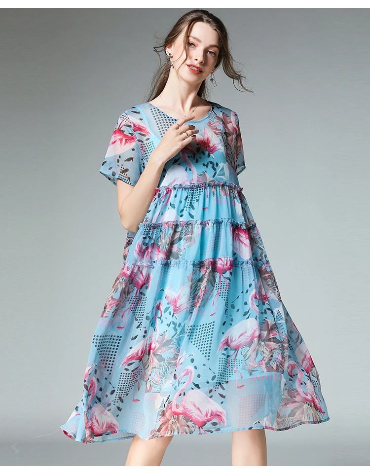 Длинное шифоновое платье с каскадными оборками летнее Элегантное расклешенное