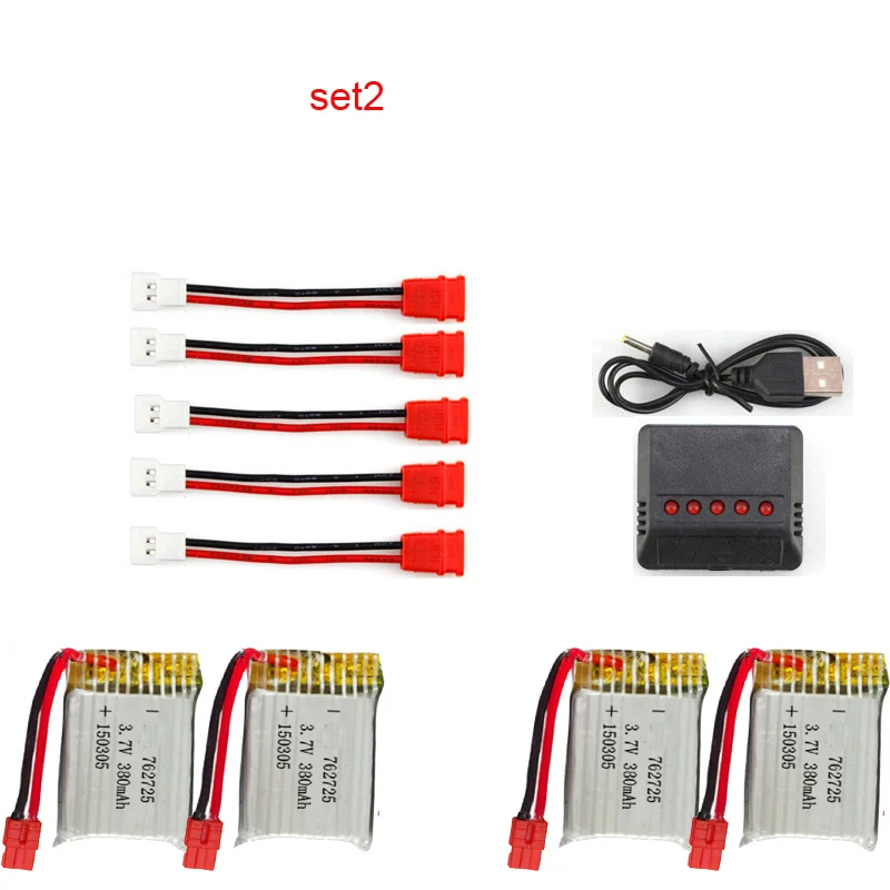 set2 Syma X21/X21w x26 Дрон батарея RC Квадрокоптер запасные части Аксессуары 3,7 V 380mAh батарея и зарядное устройство 5-1 кабель - Цвет: set2