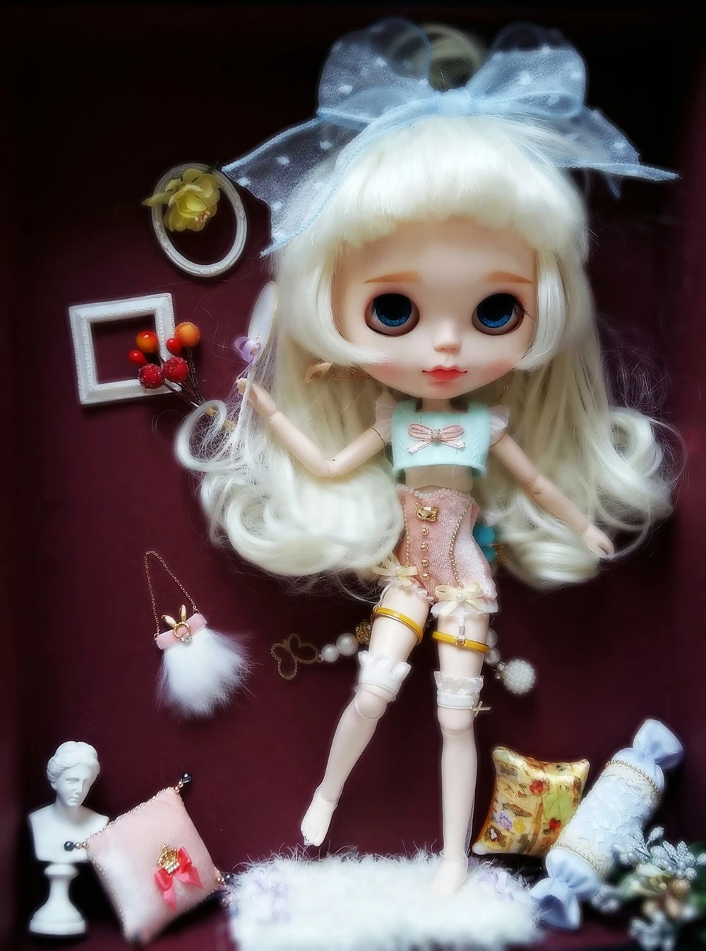Изящные синие Топы blyth Dolls 6 шт./компл. короткие штаны с высокой талией повязка на