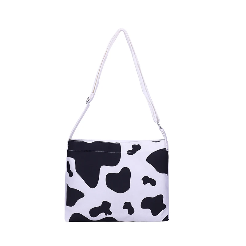 

Fashion Women's bag canvas shoulder bag black with white milk Cow Print messenger bag for ladies Travel Beach Top-handle Bag