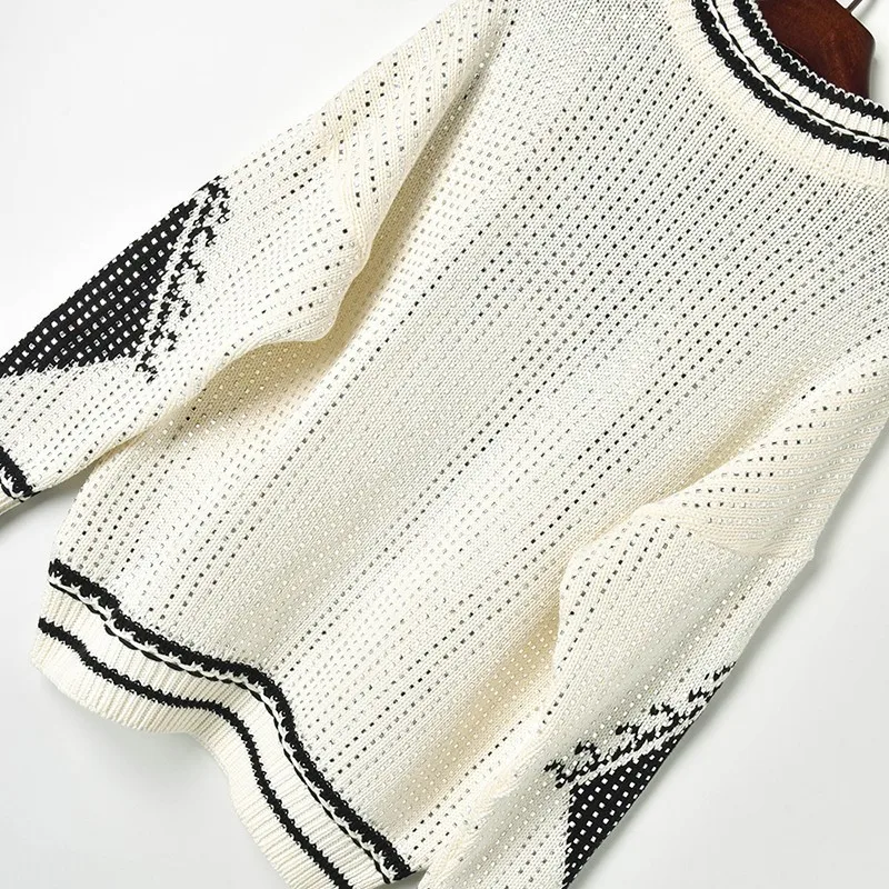 Luxury Fully Beaded Sweater 2019 Black White Hit Color Geometry Shiny Diamond Half High Collar Sweaters Ladies Pullovers Tops | Женская