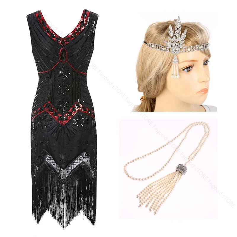 Женское платье в клетку размер 1920s Gatsby расшитое блестками с бахромой узором