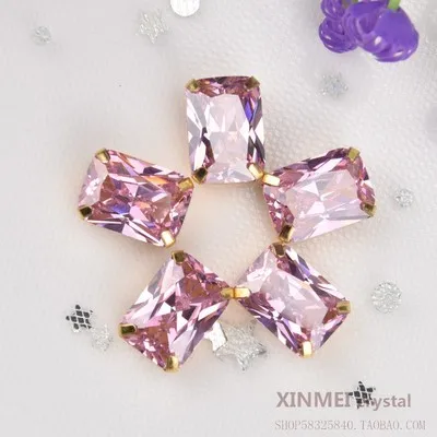 pink color AAAAA Циркон Стразы 10*14 мм Прямоугольник песочного цвета с золотой коготь Шить на одежде свадебные украшения, аксессуары 10 шт./пакет Strass - Цвет: pink color