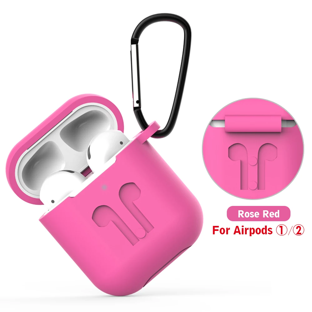 Розово-красный Для Apple Airpods 2 Чехол Мягкий силиконовый чехол для наушников s для Airpods 1 Air Pods чехол противоударный полная защитная оболочка Coque Fundas - Цвет: Розово-красный