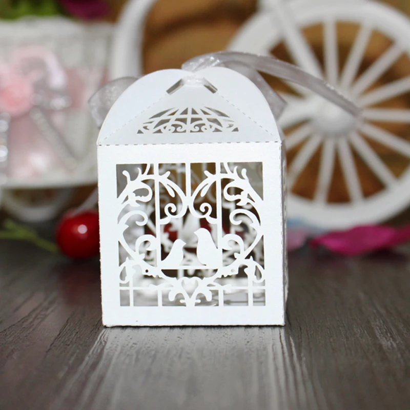 10 шт. Птичьей Клетке Белый Розовый Маленький Сердце Любви Лазерная Подарочные