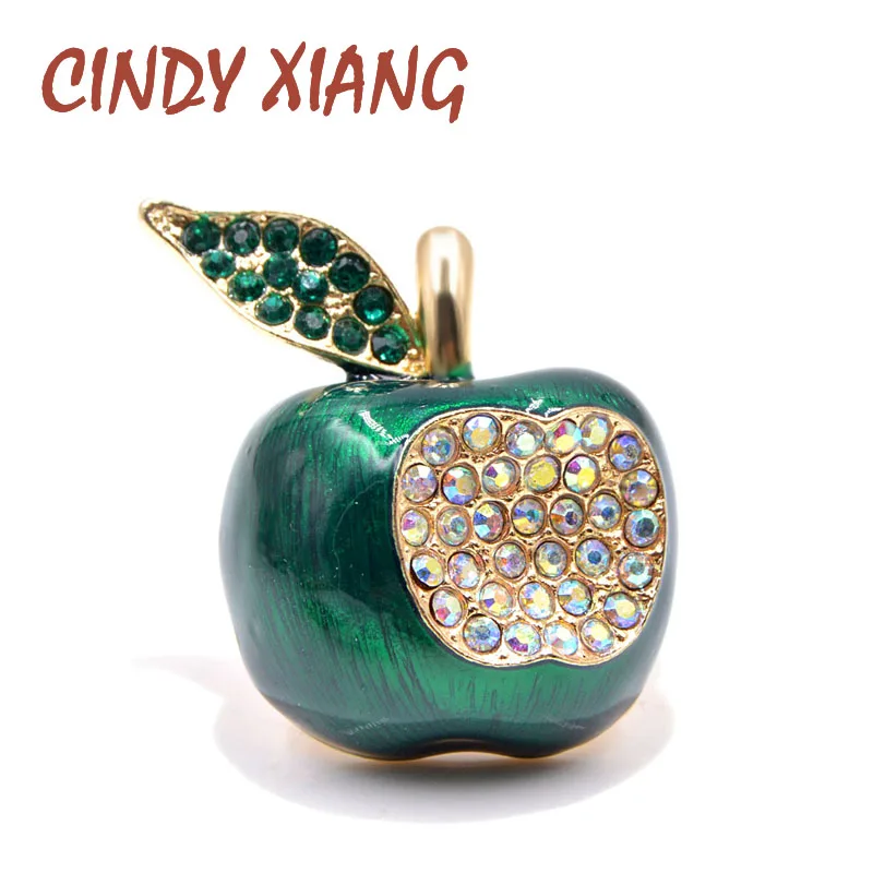 Женская брошь в виде яблока CINDY XIANG украшение с эмалью зеленого цвета и стразами