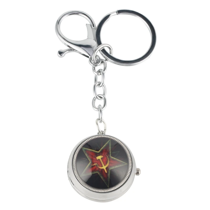 Soviet Sickle Hammer Брелок часы маленькая тема принца кварцевые Висячие часы CCCP Маленькая симпатичная цепочка для ключей талисманы любовника с изображением сердца, для подарков для мужчин женщин девочек - Color: Soviet Sickle Hammer