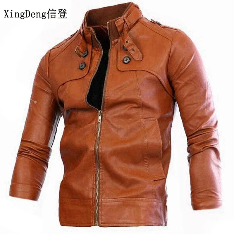 

XingDeng PU leather motorcycle jacket men Men Loose Casual Waterproof Zipper clothes mens new brand jackets top coats plus 3xl