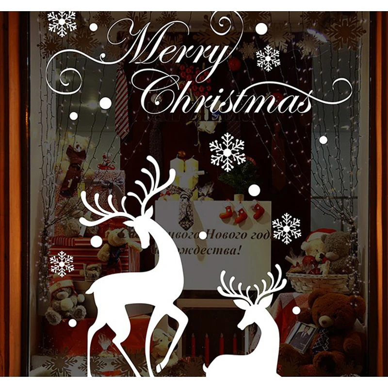 

1PCS Christmas White Deer Wall Sticker For Glass Window Decoration Stickers New Year's Day PVC Home Decor 50 *70CM