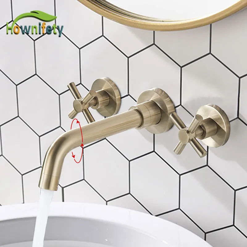 Матовый золотой скрытый смеситель для умывальника двойная ручка вращающийся