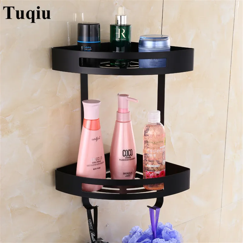 

Bathroom Shelves Stainless Steel 2 Tiers Corner Shelf Shower Caddy Storage Shampoo Basket Wall Kitchen Corner Sticky Holder