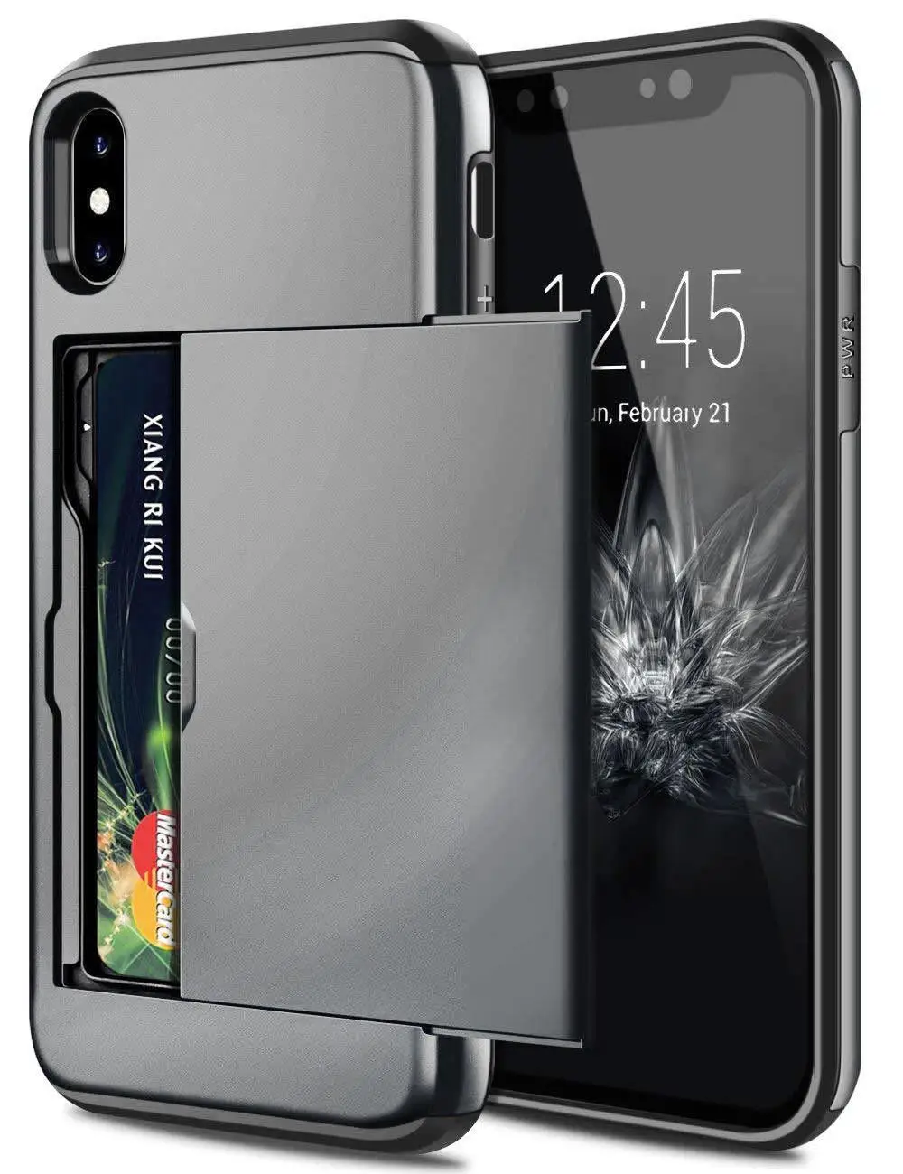 Gray Защитный сдвигающийся Чехол для карт iPhone X XS Max XR 7 8 Слот для карт чехол для iPhone 7 8 Plus XR X чехол для iPhone 5 5S 6 6 S Plus - Цвет: Gray