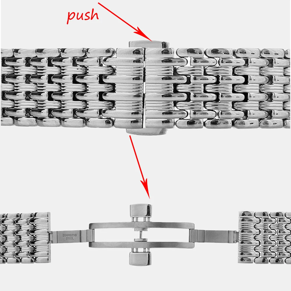 

18/20/22mm Stainless Steel High Quality Watch Band Straps Silver Adjustable Luxury Bracelet Metal Replacement