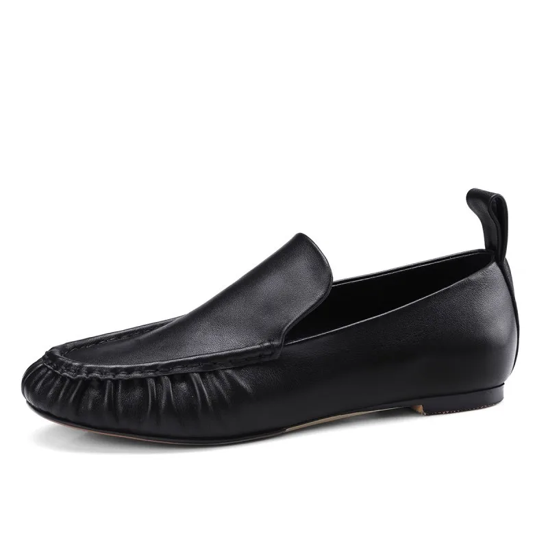 

Stylesowner Genuine Leather Woman Loafers Shoe Black White Chic All Match Fashion Flat Fashion 2020 Autumn Perfect Shoes 34-39