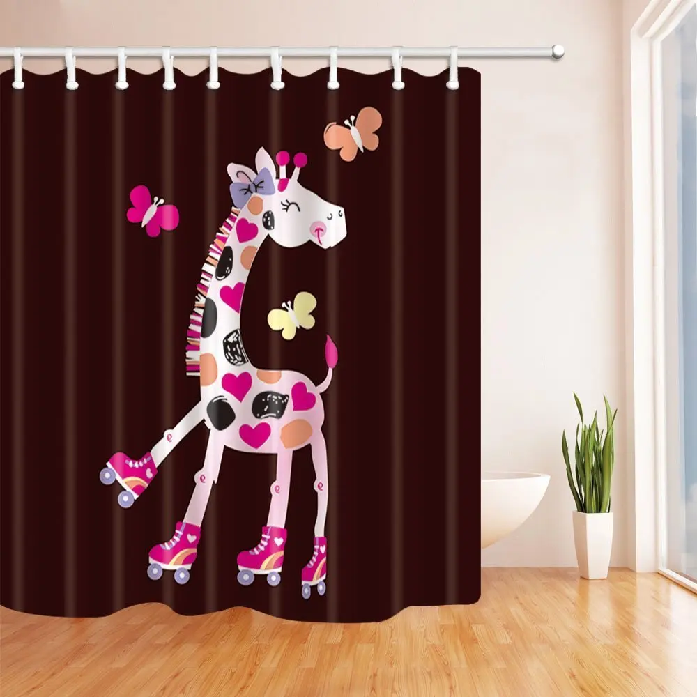 Детская занавеска для душа мультяшная бабочка летящая на жирафа детей ванной