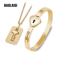 couple jewelry set stainless steel keys concentric pendant necklaces heart lock bracelets lovers birthday wedding gift 3 colors