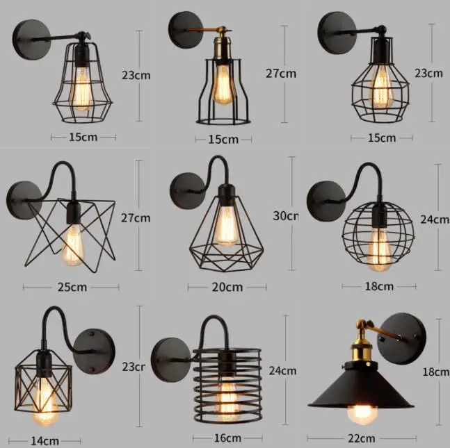 Loft American Iron black lampshade wall lamp vintage cage guard sconce loft lighting fixture modern indoor lamps | Лампы и освещение