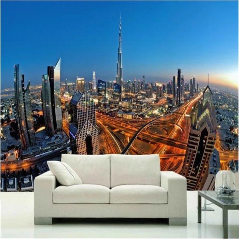 

3D обои, Дубай, город, ночной вид, ТВ, диван, настенное украшение