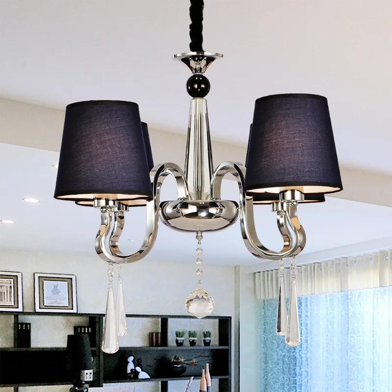 Современная Люстра Черная ткань абажур люстра современное освещение гостиная