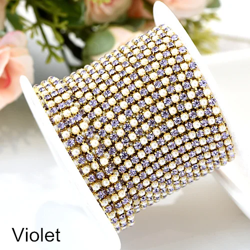 Violet SS6 1 ярд стразы на цепочке прозрачные стразы с жемчугом цепочки камней Золотое дно для DIY вечерние платья дизайн ногтей B1203 - Цвет: Violet