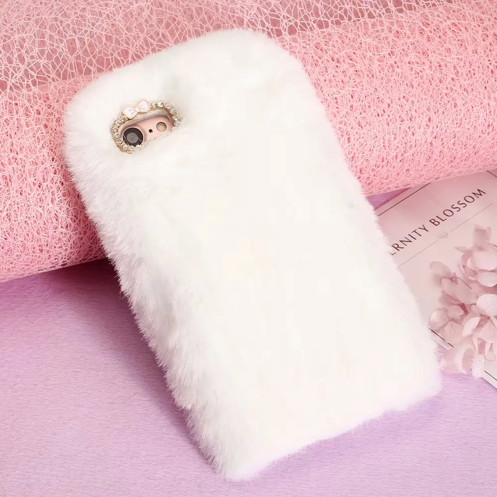 Милый теплый плюшевый чехол для телефона с кроличьим мехом и бриллиантами iphone x xs