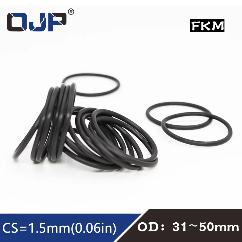 

5PCS Fluorine rubber Ring Black FKM Oring Seal 1.5mm Thickness OD31/32/33/34/35/36/37/38/39/40/45/50mm Rubber O-Ring Seal Gasket
