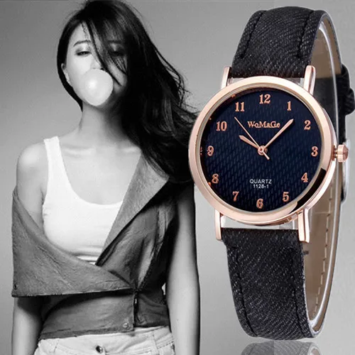 Женские наручные часы с кожаным ремешком простые кварцевые текстильным подарок