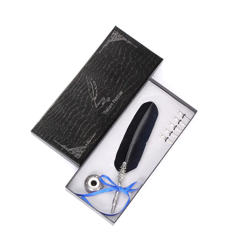 

Luxury Calligraphic Feather Pen Writing Ink Set Stationery Gift Box Multicolor Single Pen Holder High Quality Writing Metal Pen