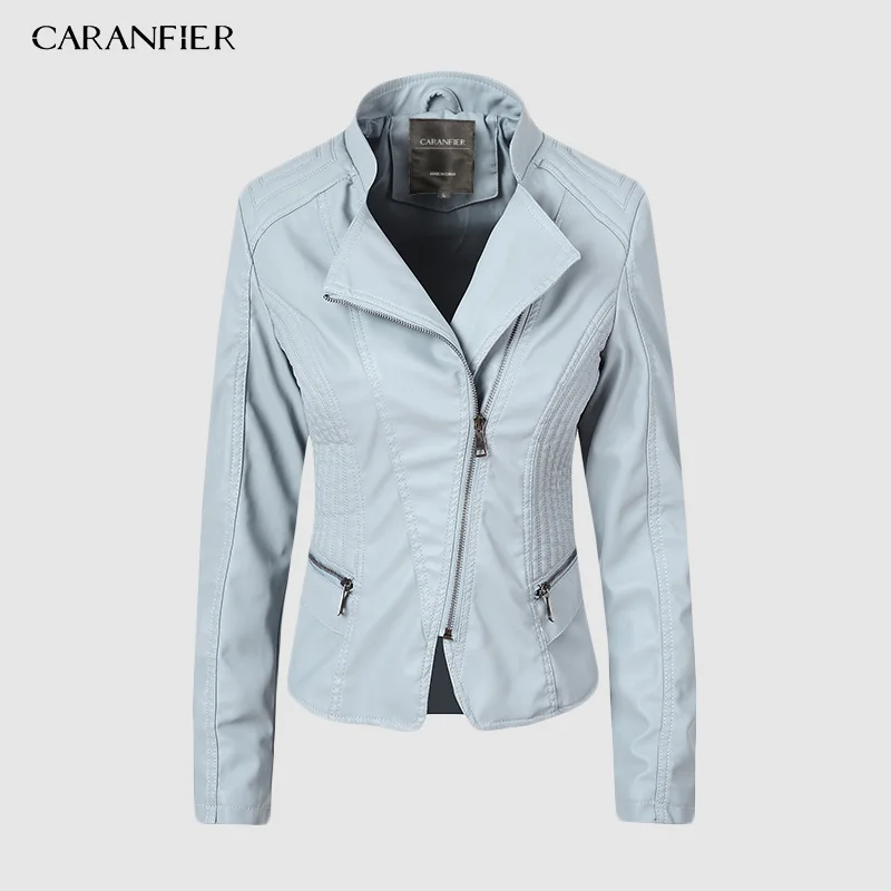 Женская кожаная куртка CARANFIER мотоциклетная осенняя из искусственной кожи на
