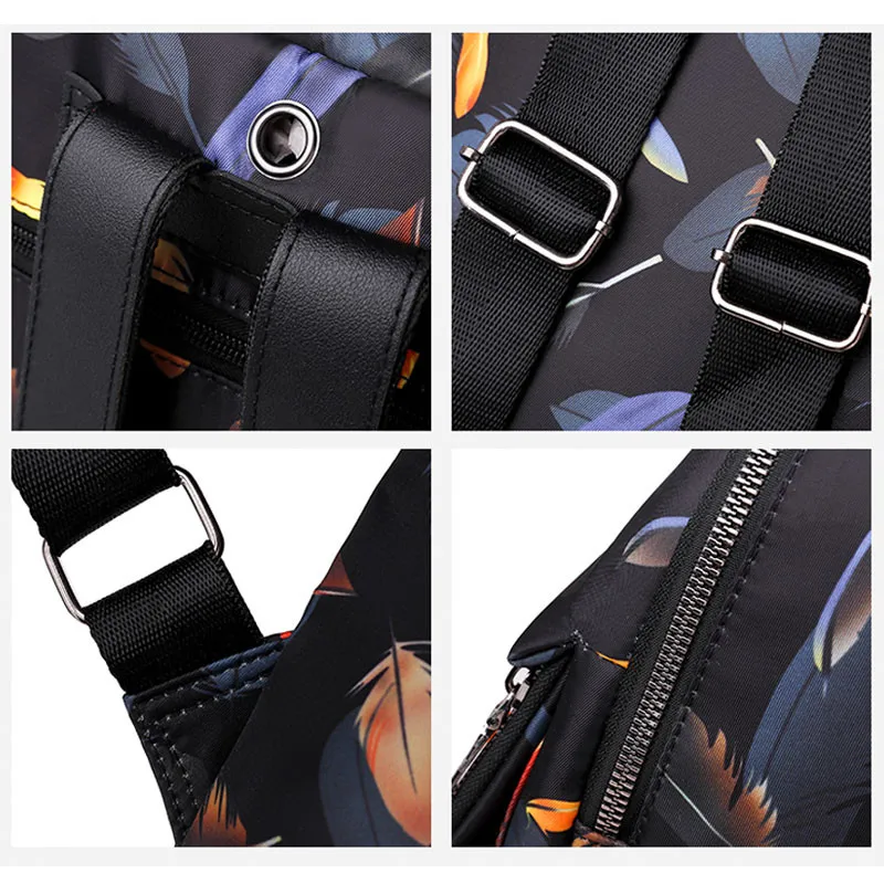

Fashion Women Waterproof Oxford Feather Print Small Backpacks Casual Anti Theft School Travel Bags for Girls Sac A Dos Mochilas