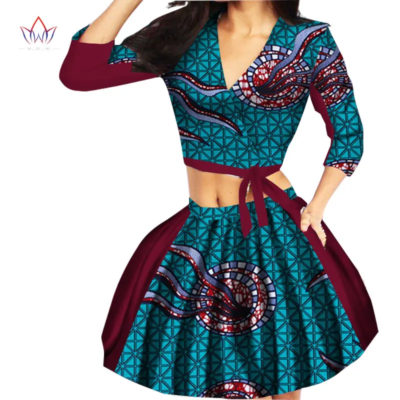 Женский комплект с юбкой в африканском стиле Bazin Riche из 2 предметов сексуальный