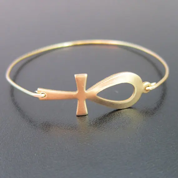 Золотой/Серебряный Египетский иероглифический Анкх жесткий браслет подарочный