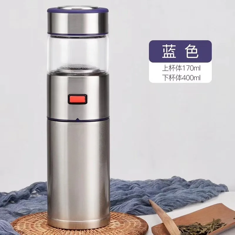 Double Wall Glass Tea Infuser Bottle For Water Cup With Stainless Steel Filter Lid Separation Car Tumbler Gift Tour Drinkware