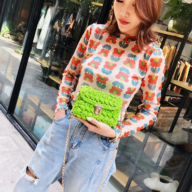 Женская тканая сумка-мессенджер конфетного цвета пляжная сумка через плечо