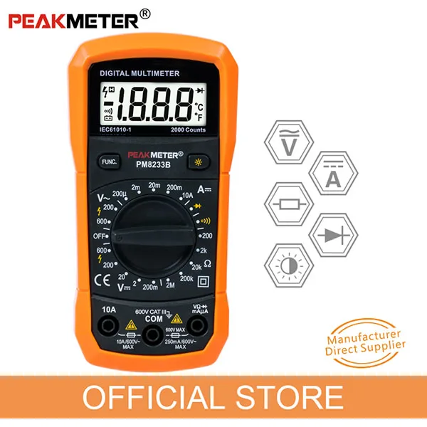 PEAKMETER мультиметр Вольтметр Амперметр PM8233 с истинным AC DC напряжение Сопротивление Емкость Частота Температура бесконтактный Тестер Напряжения - Цвет: PM8233B