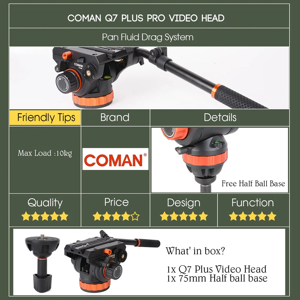 Ulanzi Камера видео штатива Коман Q7 ПЛЮС PRO пан жидкости Перетащите Системы для