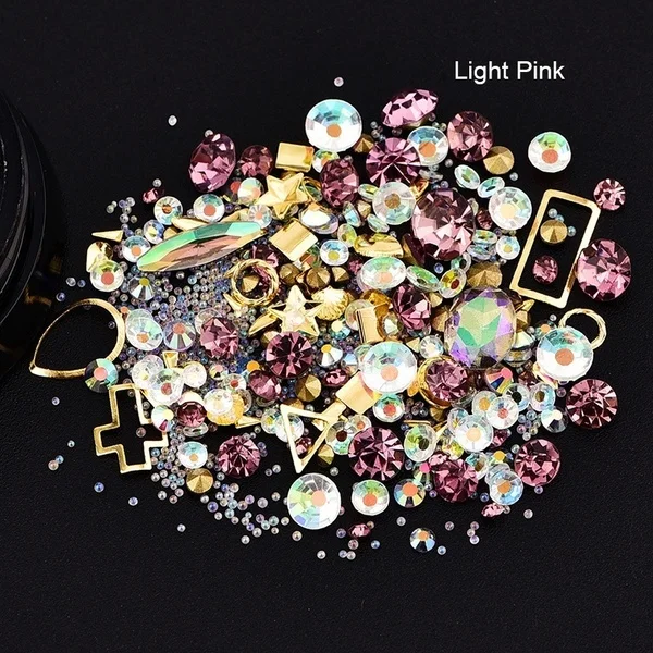 Light Pink 1 коробка смешанные цветные Стразы для ногтей 3D хрустальные камни для дизайна ногтей украшения Diy Дизайн Маникюр s Розовый декор - Цвет: Light Pink
